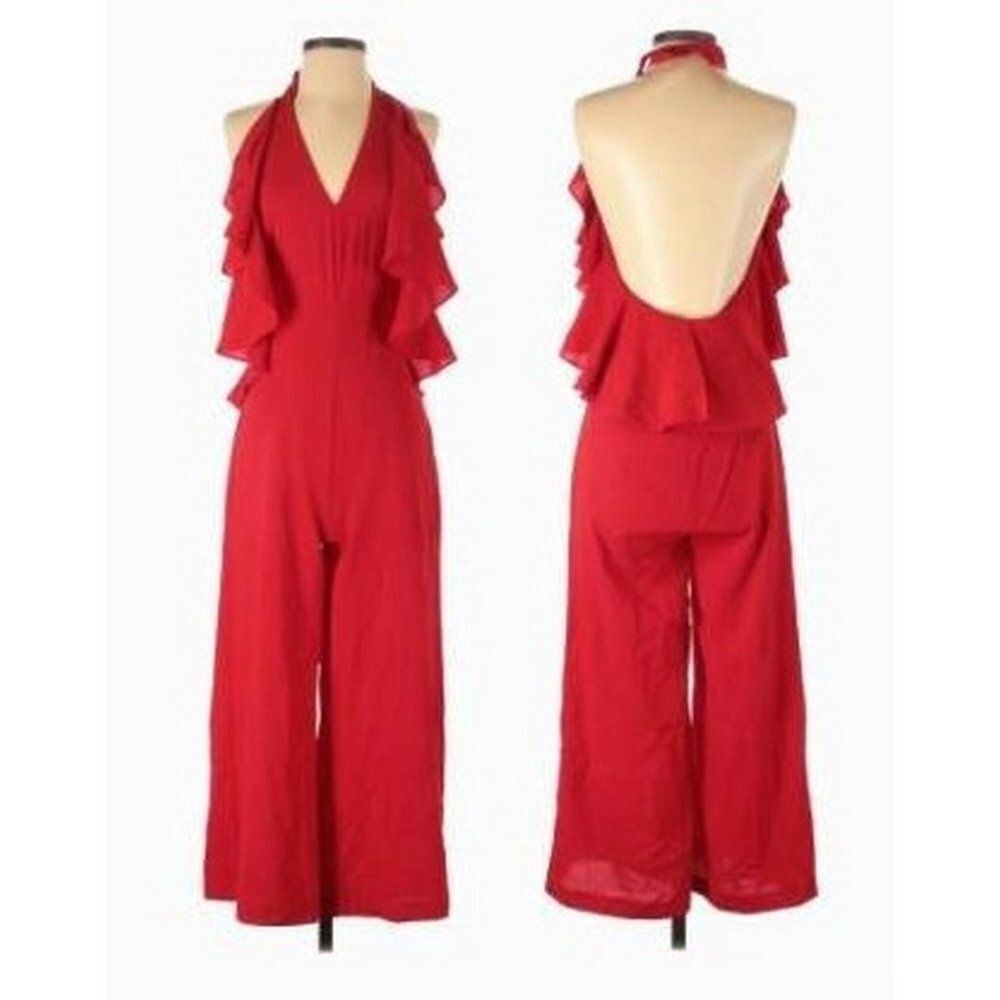 Romeo + Juliet Couture Jumpsuit Womens Small Red Ruffle Halter Feminine Holiday